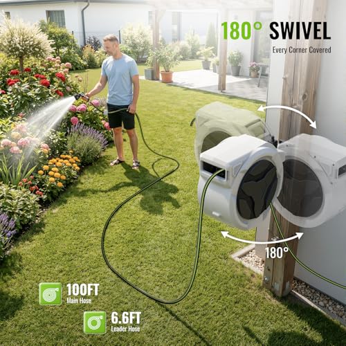 Etoolab Retractable Garden Hose Reel 100ft x 1/2 in with 10 Spray Nozzle - color: Black