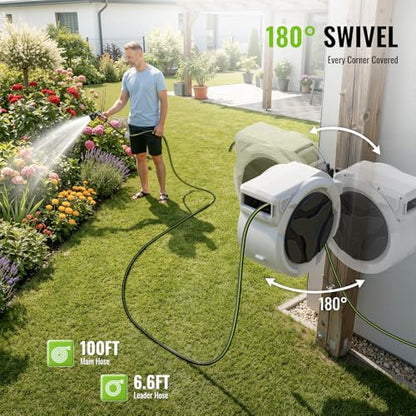 Etoolab Retractable Garden Hose Reel 100ft x 1/2 in with 10 Spray Nozzle - color: Black