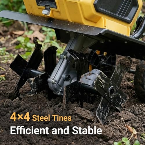 Brushless Dual Battery Powered Tiller Compatible with Dewalt 20V Battery - style: Yellow-40V No Battery