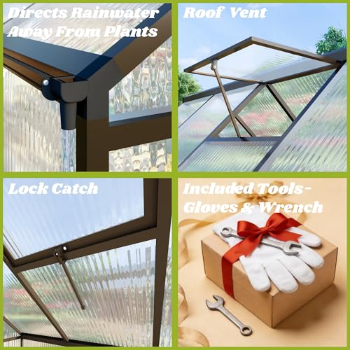 6x6FT Outdoor Polycarbonate Greenhouse with Roof Vent, Dark Gray - color: Dark Gray, size: 6×6FT