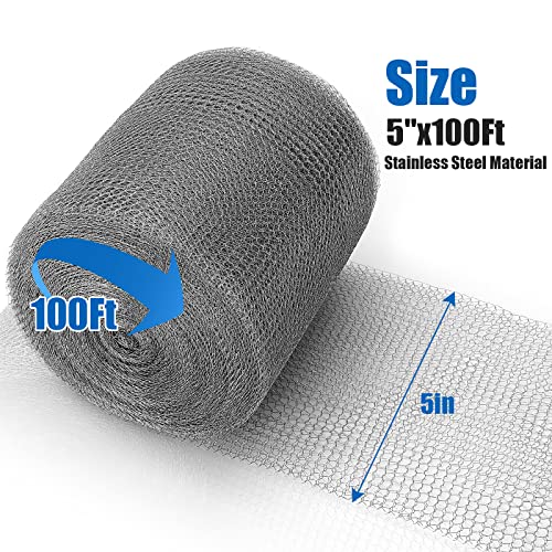 Valchoose 5”X 100 Ft Stainless Steel Mesh Roll, Wire Mesh for Rodent - size: 5”X 100Ft