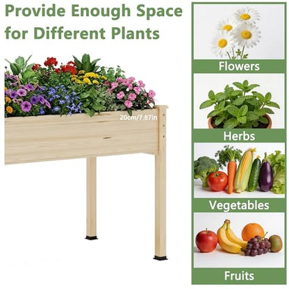 Raised Garden Bed with Legs, 48x24x30in Tall Wooden Elevated Planter Box with Liner for Flowers Vegetables Herbs, Outdoor Reinforced Large Raised Bed for Balcony/Patio/Backyard - size: 48x24x30in