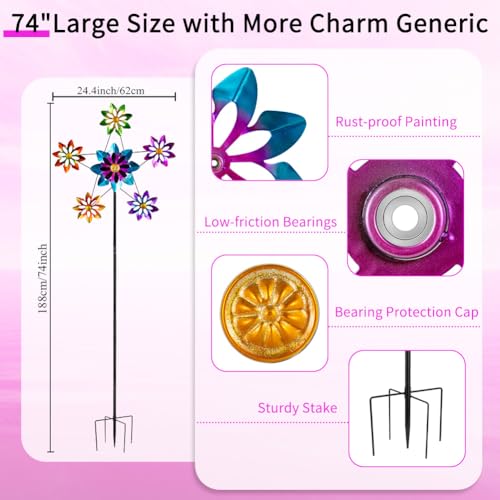 Stargarden Outdoor Kinetic Wind Spinner,Large Metal Wind Sculpture - color: Flower