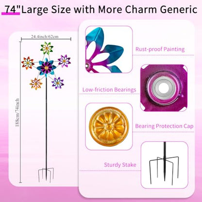 Stargarden Outdoor Kinetic Wind Spinner,Large Metal Wind Sculpture - color: Flower