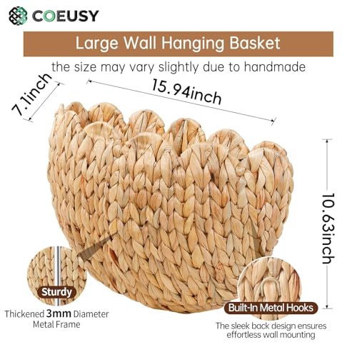 Coeusy Scalloped Wicker Wall Basket, Boho Hanging Basket for Home Decor