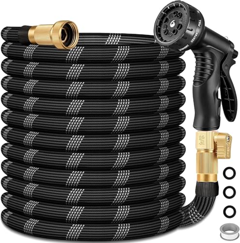 100 FT Non-Expandable Garden Hose, Lightweight Hose with 10 Function Spray Nozzle, Kink-Free Flexible Water Hose, Leak-Proof, 3/4'' Solid Connectors Garden Hose,Ultra Durable Garden Hoses - color: blackgrey, size: 100ft