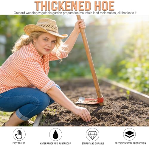 Garden Hoe Heavy Duty, 2.5LBs Sharp Edged Hoe Garden Tool for Soil Digging, High Carbon Rail Steel, Hand-Sharpened Edge, Heat-Treated for Strength & Stable Performance(Not Included Handle) - size: Straight Blade Hoe