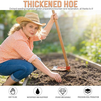 Garden Hoe Heavy Duty, 2.5LBs Sharp Edged Hoe Garden Tool for Soil Digging, High Carbon Rail Steel, Hand-Sharpened Edge, Heat-Treated for Strength & Stable Performance(Not Included Handle) - size: Straight Blade Hoe
