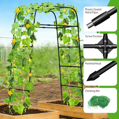 7ft Garden Arch Trellis for Climbing Plants Outdoor-Heavy Duty Metal Cucumber Trellis for Raised Beds- Tall Steel Vegetable Arbor for Climbing Vine Fruit Flower Yard Lawn Arch Tunnel Trellis - size: 32.28 in × 39.37 in × 82.68 in