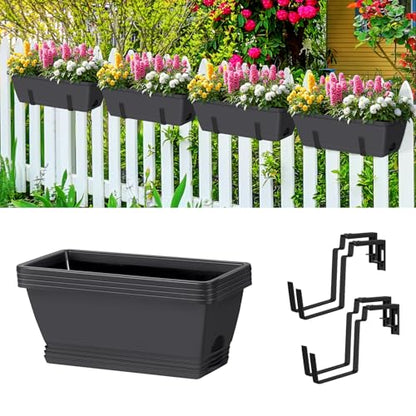 4 Pack 17 Inch Deck Railing Planter Boxes Adjustable Window Boxes Planters - color: Gray+black Brackets