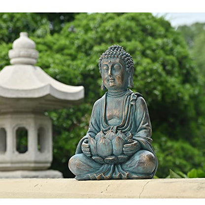 TERESA'S COLLECTIONS Meditating Buddha Solar Resin Garden Statue 7.1" - size: Medium