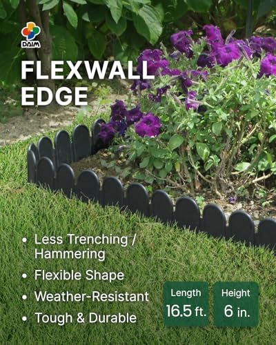 DAIM FlexWall Edge Landscape Edging, Garden Edging, Black, 6" x 16.5 ft