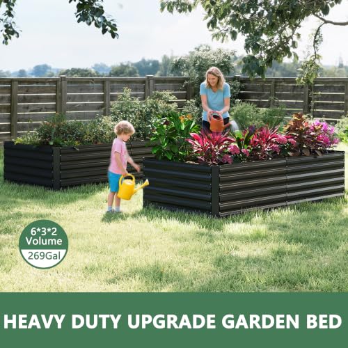 FOOWIN 6x3x2ft Raised Garden Bed Outdoor, Galvanized Steel Garden Beds - color: Black, size: 6x3x2 FT-2PC