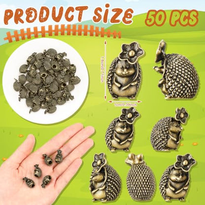 Civaner 50 Pcs Mini Brass Hedgehog, Mini Brass Figurines, Metal Animals - style: Hedgehog