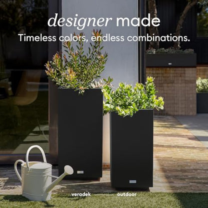 Veradek Block Series Pedestal Planter - Tall Rectangular Outdoor Planter - color: Black, size: 26"H x 13.5"W