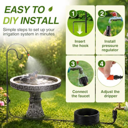 Saillong 36 Ft Bird Bath Dripper Kit, Outdoor Sprinkler System, Spray Head - size: 33 ft Water Pipe, style: Spray
