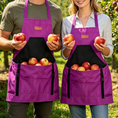 Gardening Apron with Bottom Quick Release Kangaroo Pocket for Women, Men - color: Purple