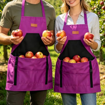 Gardening Apron with Bottom Quick Release Kangaroo Pocket for Women, Men - color: Purple
