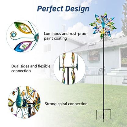 DREAMYSOUL Peacock Wind Spinner 65" Tall, Kinetic Metal Yard Sculpture