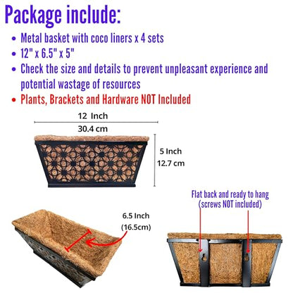 LaLaGreen Black Wall Planter (12 in, 4 Pack) Trough Window Flower Box - size: 12" (30cm) x 4 pack