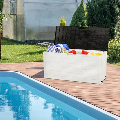 75 Gallon Outdoor Storage Box with Wheels Lockable Seat Waterproof Deck Box