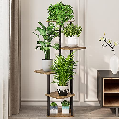 AZERPIAN 5 Tier Tall Plant Stand Indoor Corner Tiered Shelf Metal MDF Board