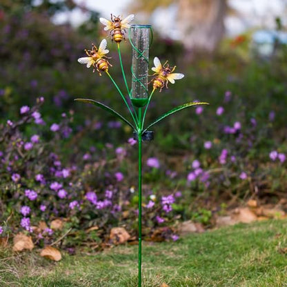 Solar Rain Gauge with 7-Inch Plastic Tube, Bee Decor - color: Yellow Bee