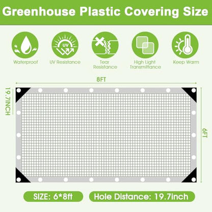 16 Mil Clear Plastic Tarps Heavy Duty Waterproof 6x8 FT,Green House Plastic Covering Sheeting,UV Resistant Greenhouse Cover Clear Tarp with Grommets for Garden,Farms,Nursery,Chicken Coop Winter Wrap - size: 6FT x 8FT 16Mil