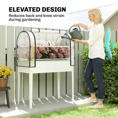 Outsunny Raised Garden Bed with Flip-Up Cover 39.4" x 19.3" x 53.5", White - color: White