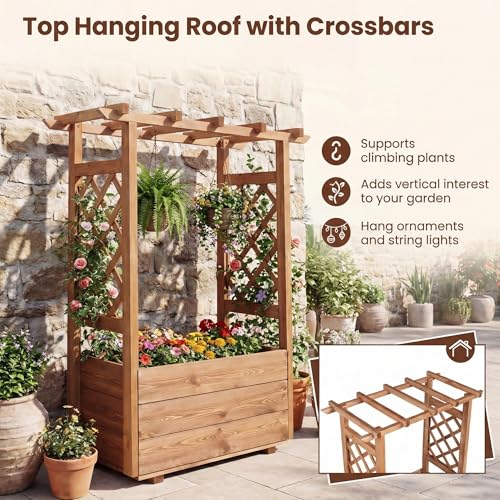 Happygrill Raised Garden Bed with Trellis & Hanging Roof - size: 31” x 16” x 41”