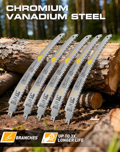 12-Inch Arc Edge Reciprocating Saw Blades, 6TPI for Wood Pruning, 5 Pack - size: 12 INCH