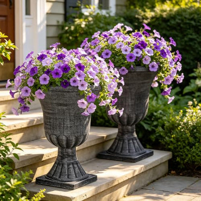 2-Pack 22" Washed Black Plastic Urn Planters with Drainage Holes - color: 22"h-washed Black