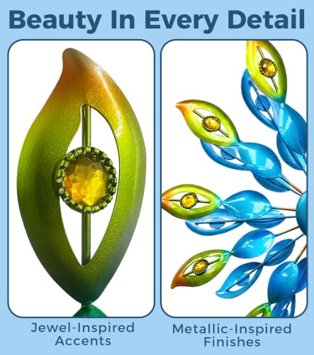 63" Metal Wind Spinner Outdoor, Double-Sided Garden Art Decor