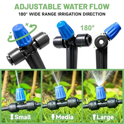 Riboud 110FT Drip Irrigation Kit, Quick-Connect Garden Watering System with 20 Adjustable Misting Nozzles for Garden Greenhouse, Hanging Plants, Raised Beds - size: 110FT