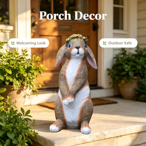 Lonyin Rabbit Garden Statue, Bunny Animal Figurines Indoor Outdoor Statues - color: Large Flower Rabbit