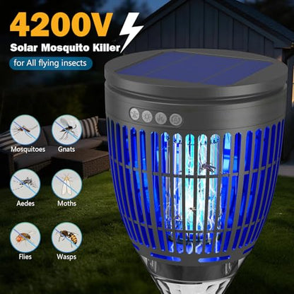All‑in‑1 Solar Bug Zapper Outdoor, Electric Mosquito Killer Insect Trap - color: Gray