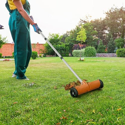 Thatch Rake, 15-Inch Dethatcher Rake for Lawn with Rolls Adjustable 0-15°