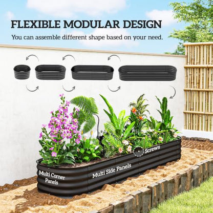 Outsunny 8' x 2' x 1' Galvanized Raised Garden Bed Kit, Dark Gray - color: Dark Gray, size: 8' x 2' x 1'