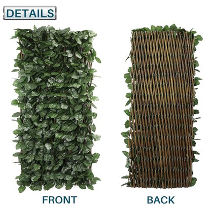 Coarbor 2 Packs Artificial Leaf Ivy Expandable Privacy Fence Screen Grass Wall Stretchable Fencing for Deck Balcony Patio Porch Trellis Decor- Single Side Leaves