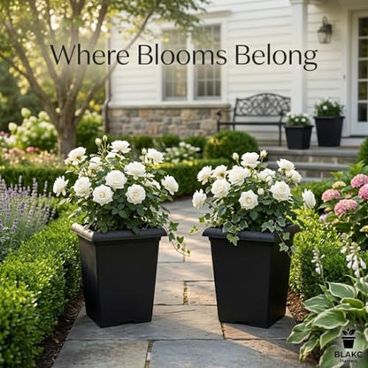 10 inch Heavy Duty Square Planters - 4 Pack Deep 13 inch Plastic Plant Pot - color: Black