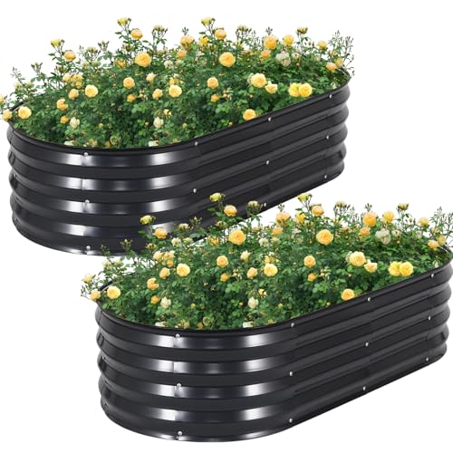 2Pcs Galvanized Raised Garden Bed Kit Outdoor 4x2x1ft, Grey - color: Gray