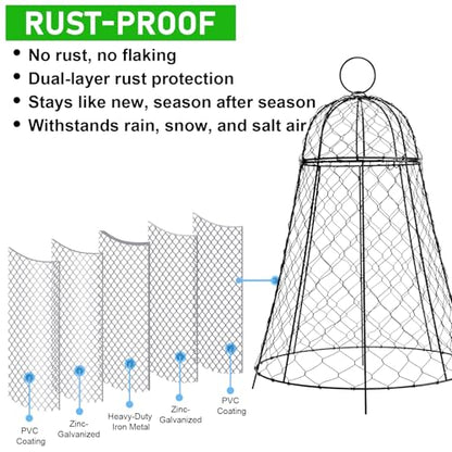 Garden Cloches for Plants 9 Pack - Chicken Wire Outdoor Plant Protectors from Animals - Heavy-Duty Metal Cage with Detachable Lid - Rustproof Covers - 12"D × 17"H - Blocks Rabbits, Squirrels & Birds - size: 9 Pack