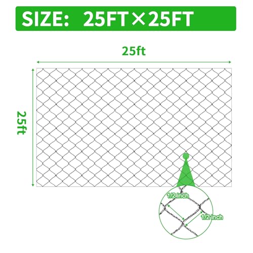 25x25 FT Bird Netting, 1/2" Mesh, Heavy Duty Garden Netting - size: 25x25FT-1/2inch
