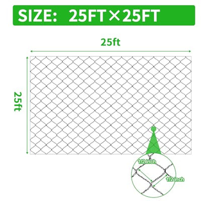25x25 FT Bird Netting, 1/2" Mesh, Heavy Duty Garden Netting - size: 25x25FT-1/2inch