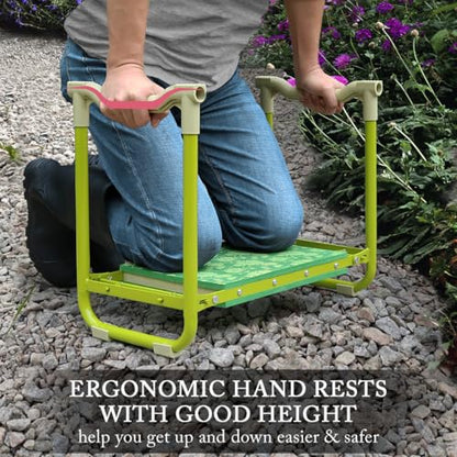 Colwelt Garden Stool and Kneeler Set, Garden Seat and Kneeler Heavy Duty with 10" Wide Soft Kneeling Pad, Non-Slip Garden Bench for Kneeling and Sitting with Elegant Apron, Gardening Gifts for Women