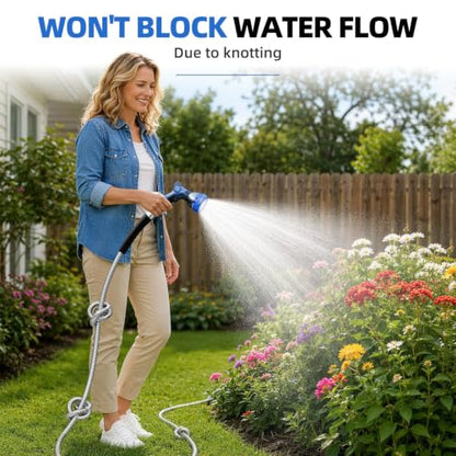 SPECILITE 25ft 304 Stainless Steel Metal Garden Hose with Blue Nozzle - color: Sliver, size: 25 ft