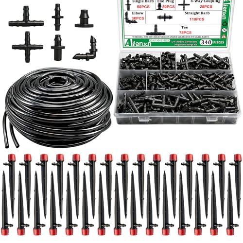 100FT 1/4" Drip Irrigation System Kit, Automatic Watering System - size: 371PCS- 100FT Irrigation Kit