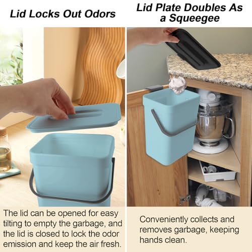 Compost Bin Kitchen, Includes 100 Trash Bags, Hanging Trash Can with Lid, Features Pet-Proof, Odor-Proof, and Quiet Opening/Closing. Suitable for Bathrooms/Bedrooms/Offices (Blue, 1.3 Gal/5 L) - color: Bule