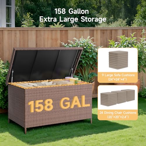 ONBRILL 158 Gallon XL Wicker Deck Box, Outdoor Patio Storage Box, Brown - color: Brown