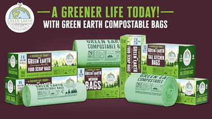 Green Earth Compostable Small Kitchen Food Scrap Trash Bags, Extra Thick 0.71 Mil, Compost Bin Compatible, 3 Gallon, 11.35 Liter, 100-Count, ASTM D6400, BPI (US) & OK Compost Home (EU) Certified - size: 100 Count (Pack of 1), style: 3 Gallon